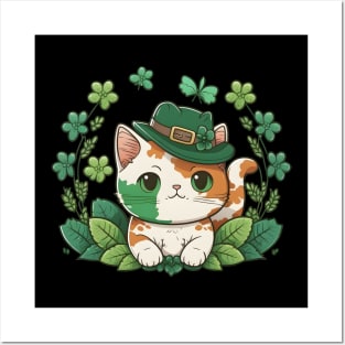 Kawaii Cat Leprechaun Funny Cat Lover Shamrock St Patrick's Day Posters and Art